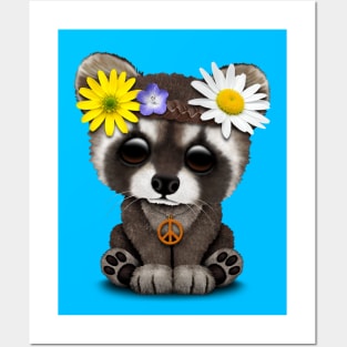 Cute Baby Raccoon Hippie Posters and Art